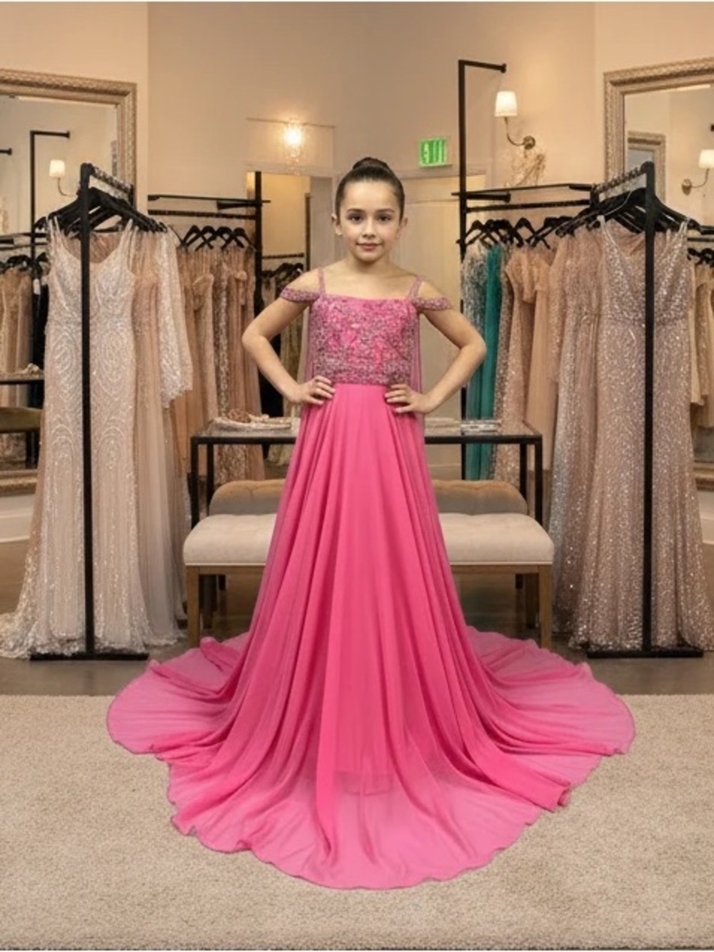 Sherri Hill Pink Beaded Off-Shoulder Prom Gown